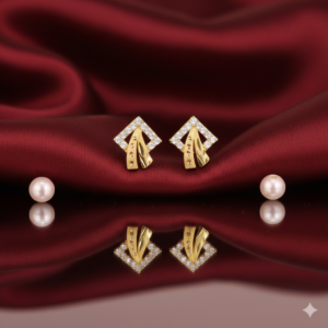 Gold Geometric Stud Earrings – Elegant Square Diamond...