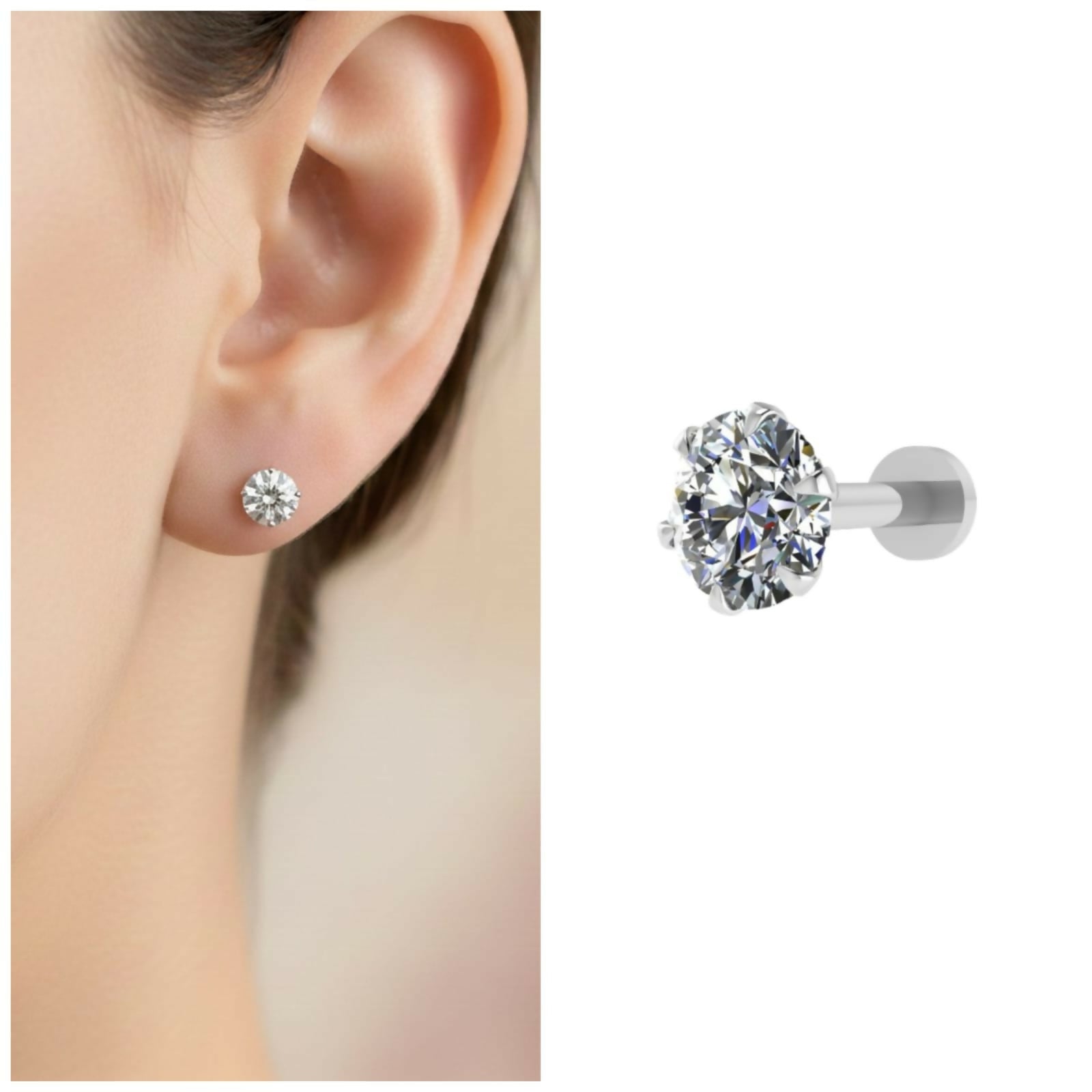 Silver Plated CZ Solitaire Stud Earrings – Comfortable...