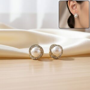 Pearl Floral Stud Earrings – Elegant Korean Style...