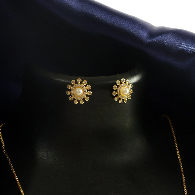 Pearl Floral Stud Earrings – Elegant Gold Finish... - Image 2