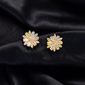 Crystal Floral Stud Earrings – Elegant Gold Finish...