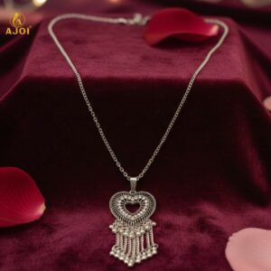 Silver Oxidised Heart Pendant Necklace – Elegant Lightweight Jewelry