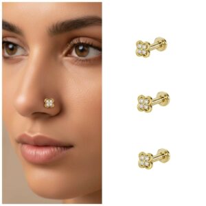 Gold Plated Clover Nosepin Stud – Elegant Combo…