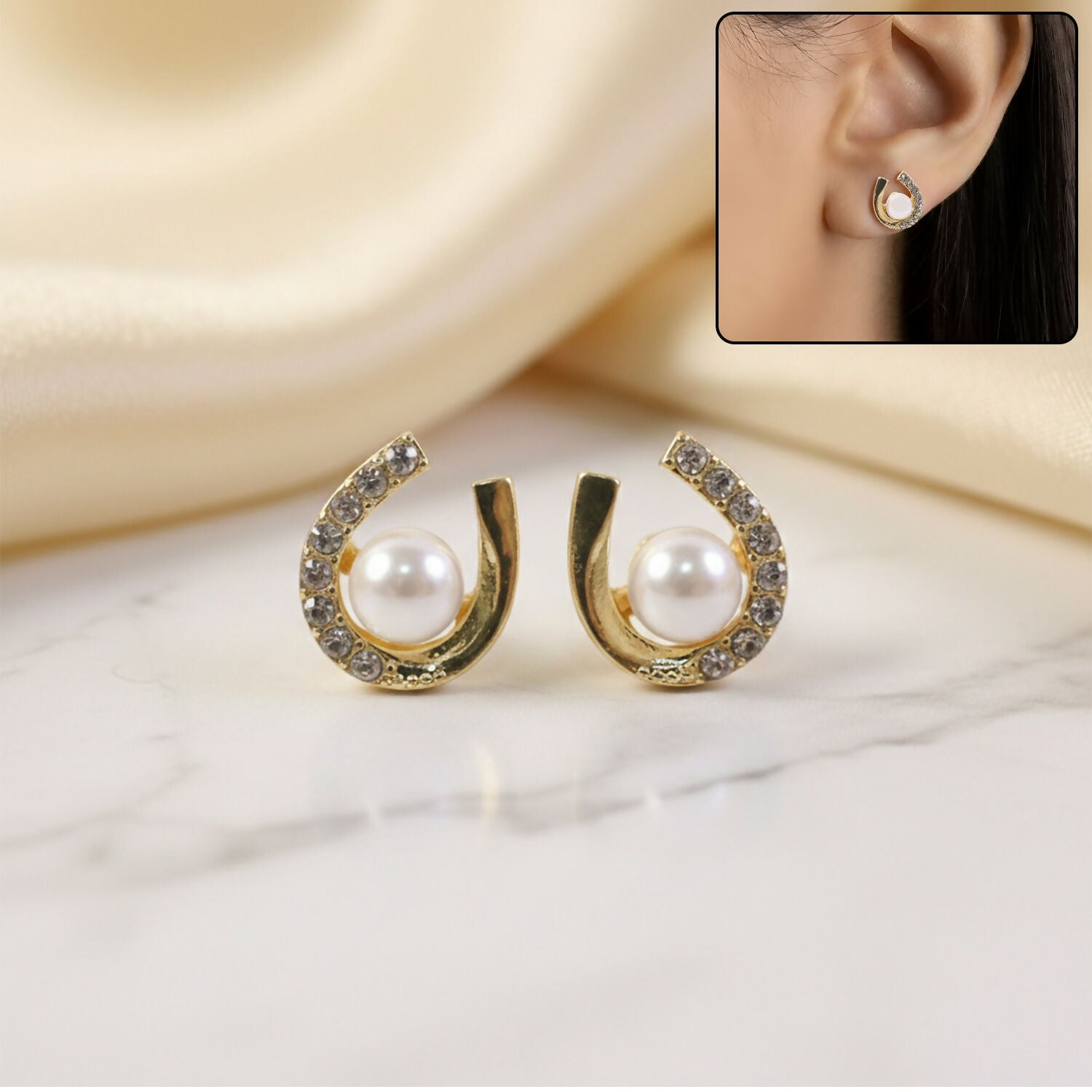 Pearl U-Shape Stud Earrings – Korean Style Elegant...