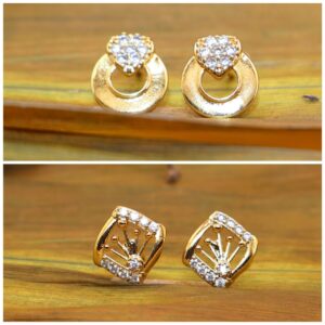 Gold Plated Stud Earrings Set – Sparkling AD...
