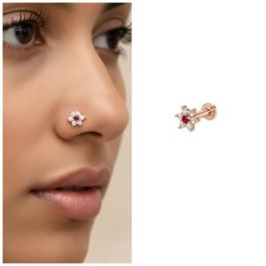 Rose Gold Ruby Nosepin Stud – Elegant Floral…