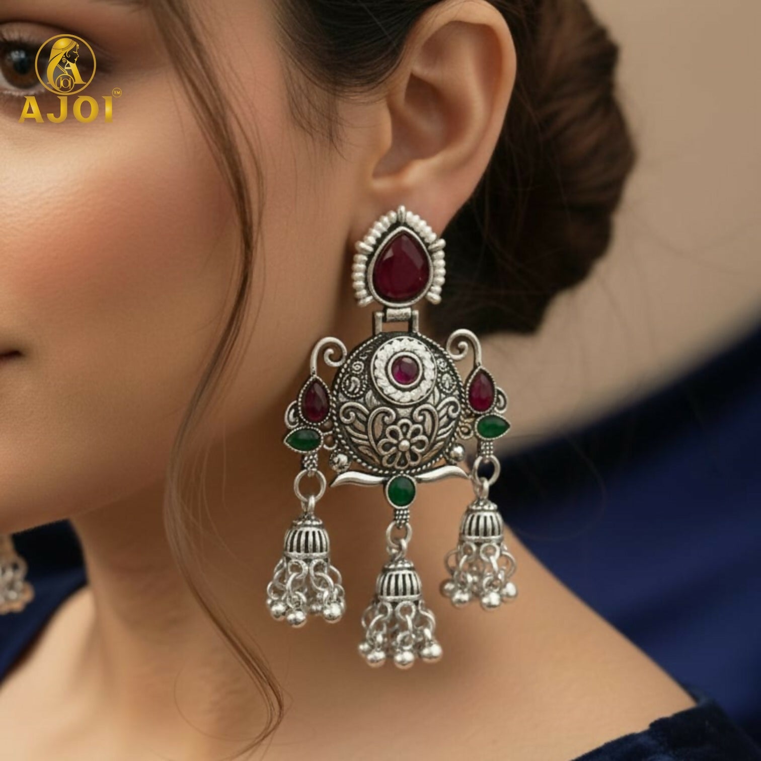 Ruby Chandbali Earrings – Ethnic Designer Jhumka with... - Image 2