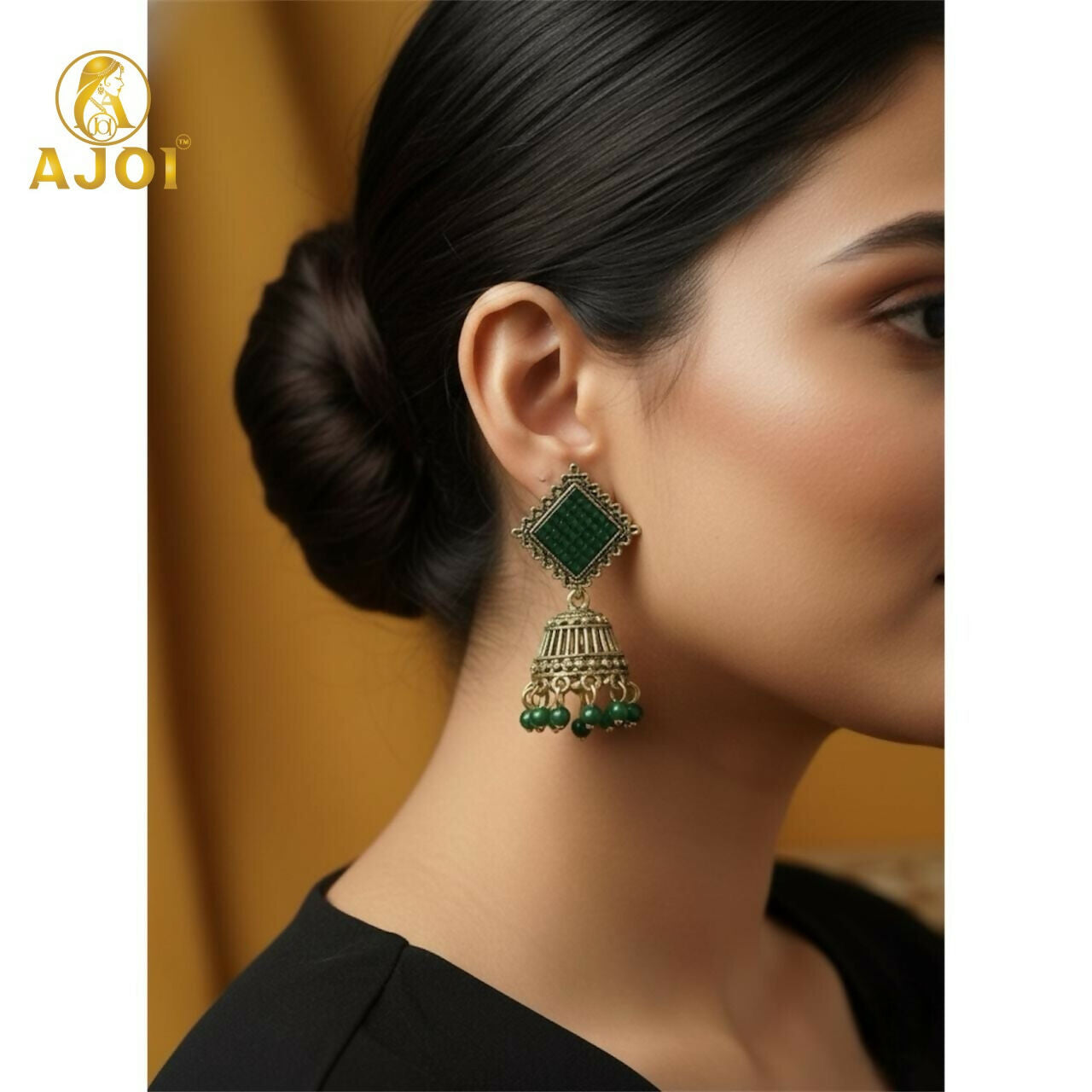 Oxidised Jhumka Earrings – Trendy Lightweight Square Tops - Image 2