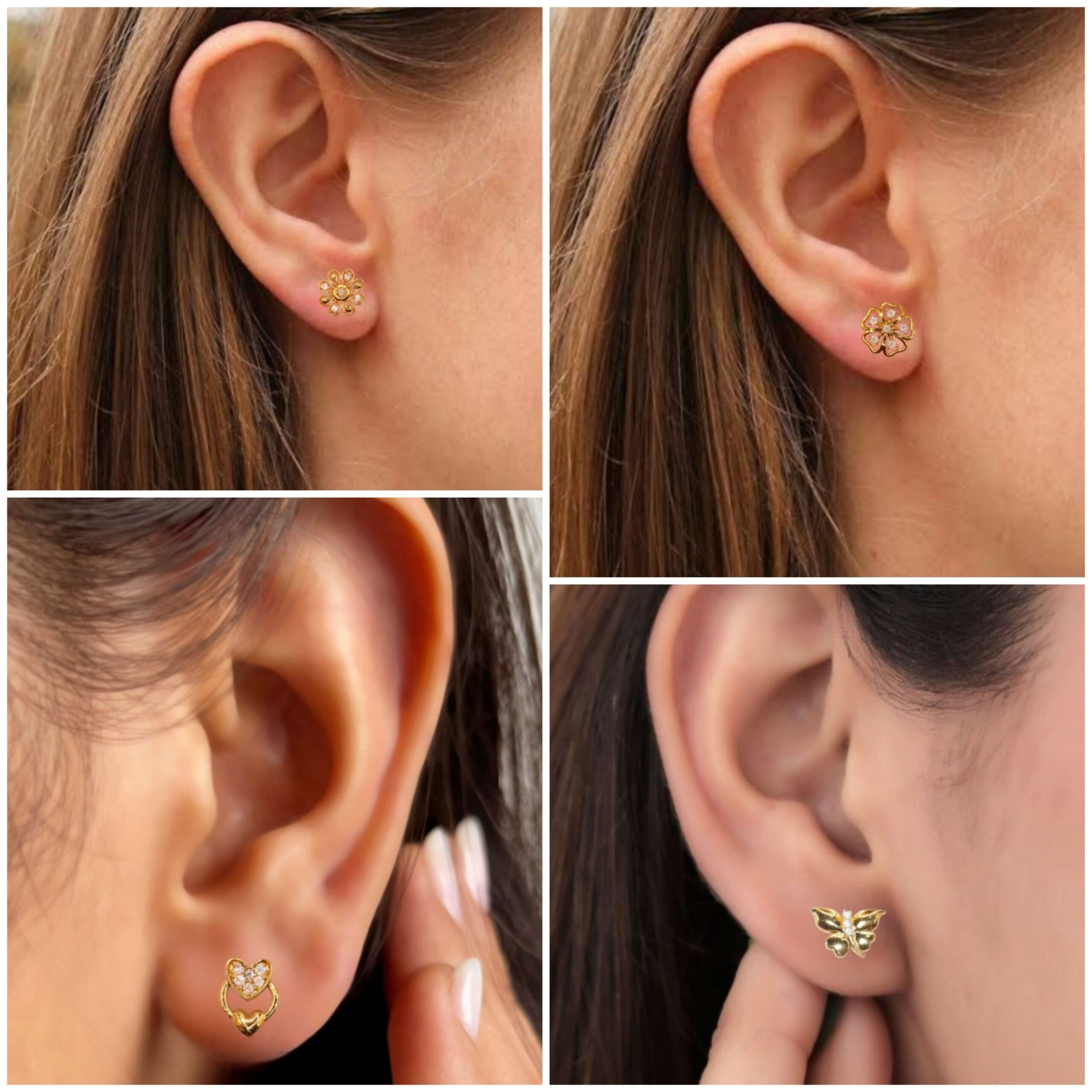 Gold Plated Stud Earrings Combo – Heart, Flower... - Image 2