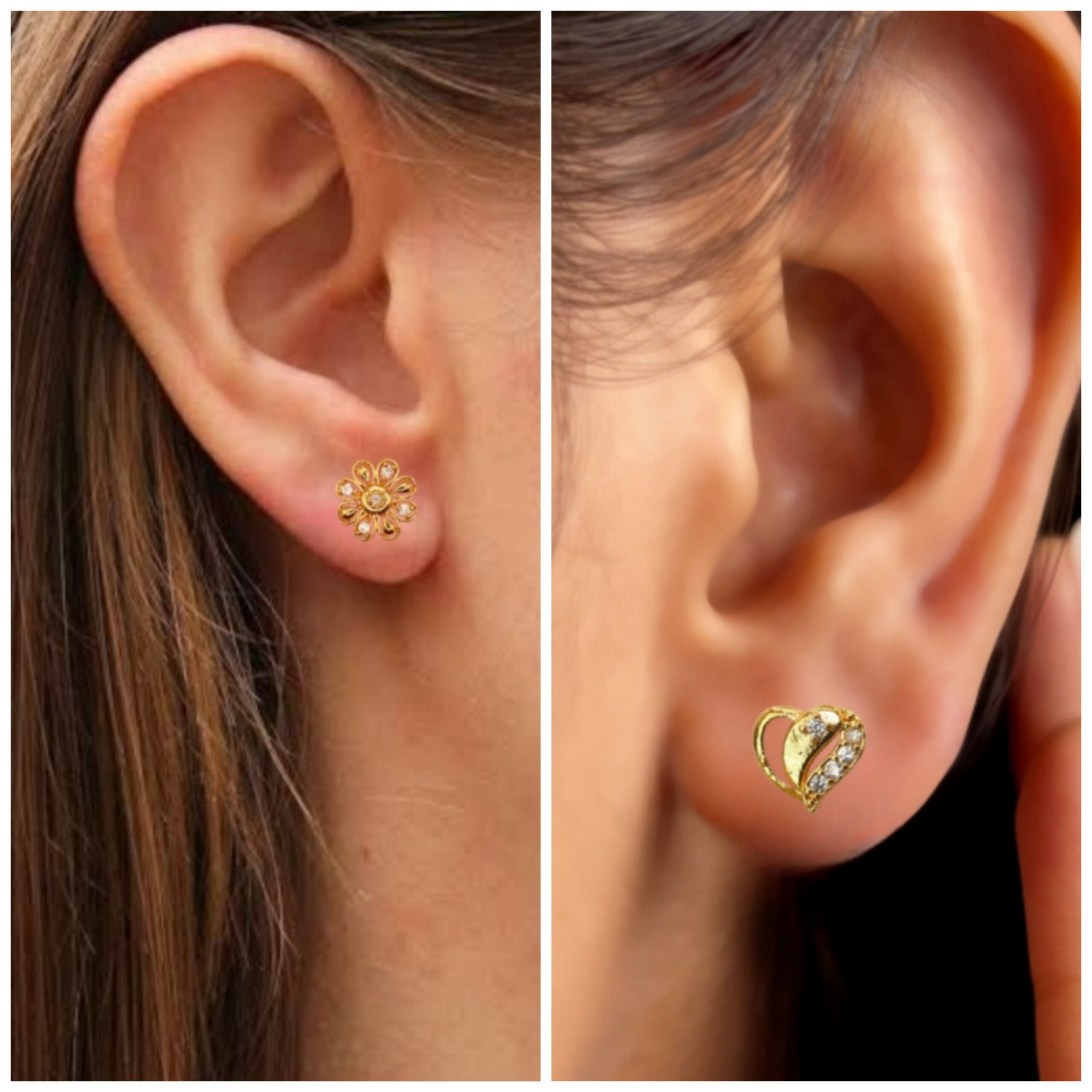 Gold Plated Heart & Floral Stud Earrings –... - Image 2