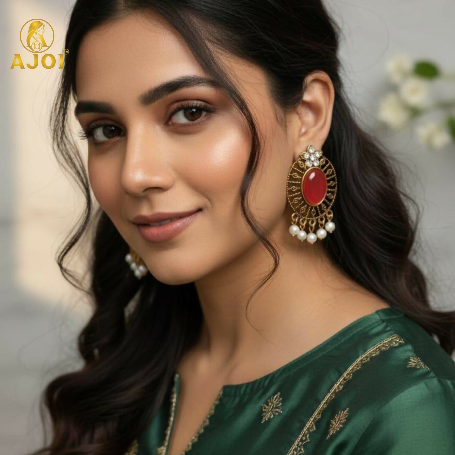 Antique Stone & Pearl Drop Earrings Combo –... - Image 2