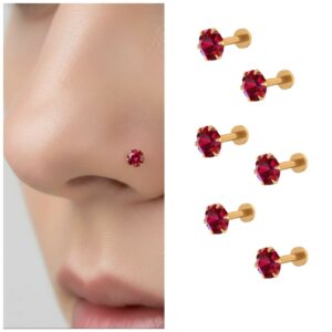 Red Ruby Flat Back Nosepin Studs – Gold-Plated…