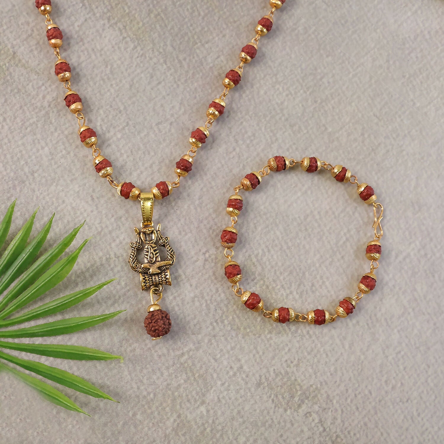 Shivling Pendant Necklace with Rudraksha Bead Combo – Spiritual Elegance