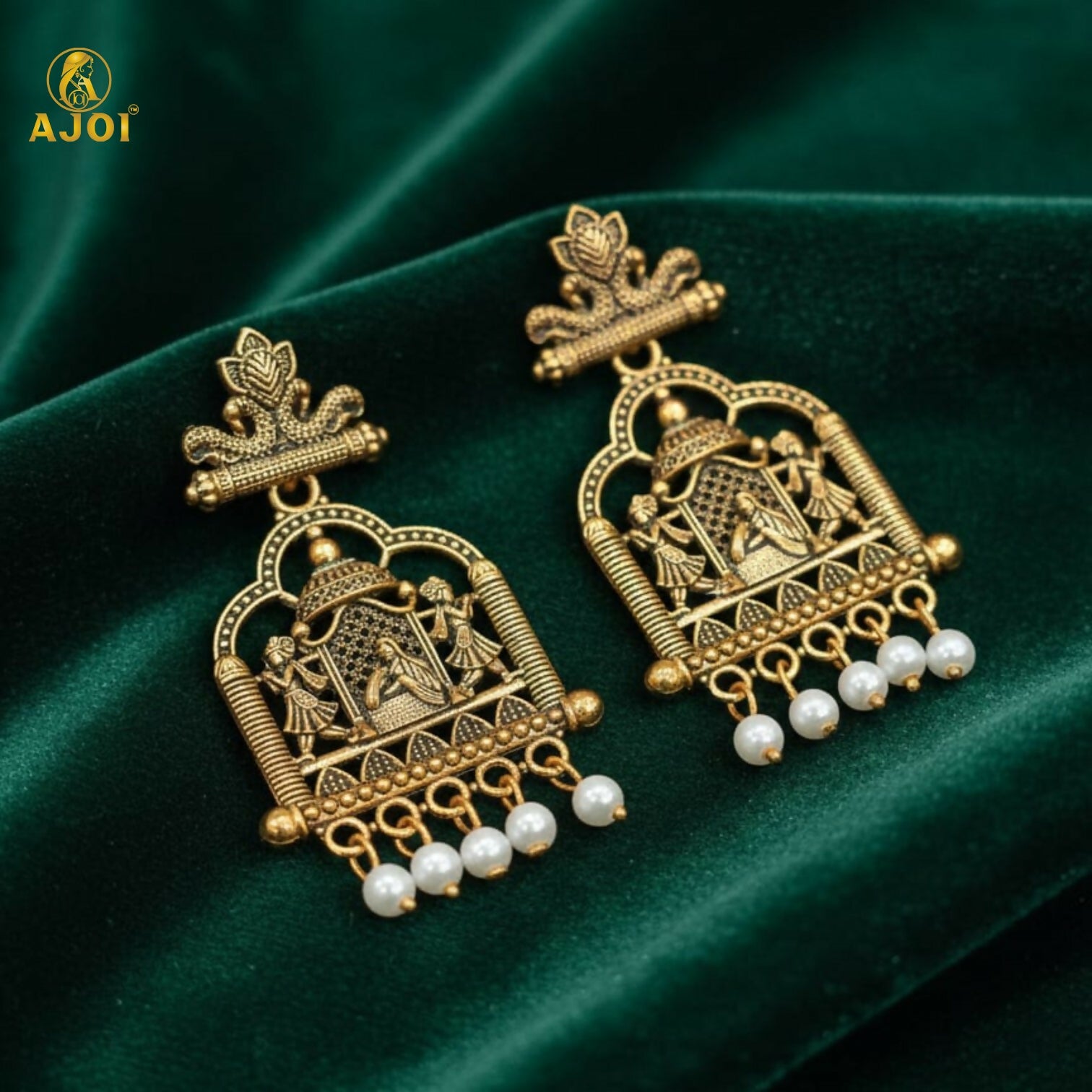 Royal Doli Motif Temple Earrings – Gold-Tone with...