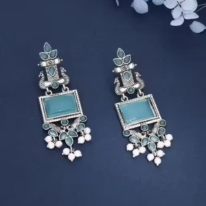 Oxidized Silver Earrings – Blue Stone & Pearl...