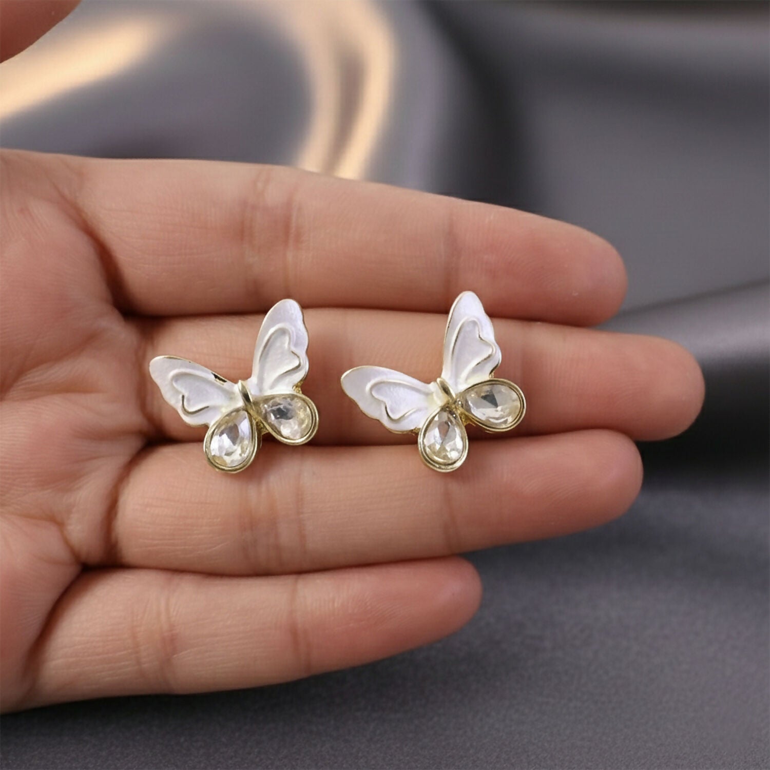 Butterfly Stud Earrings – Elegant Crystal Design for... - Image 2
