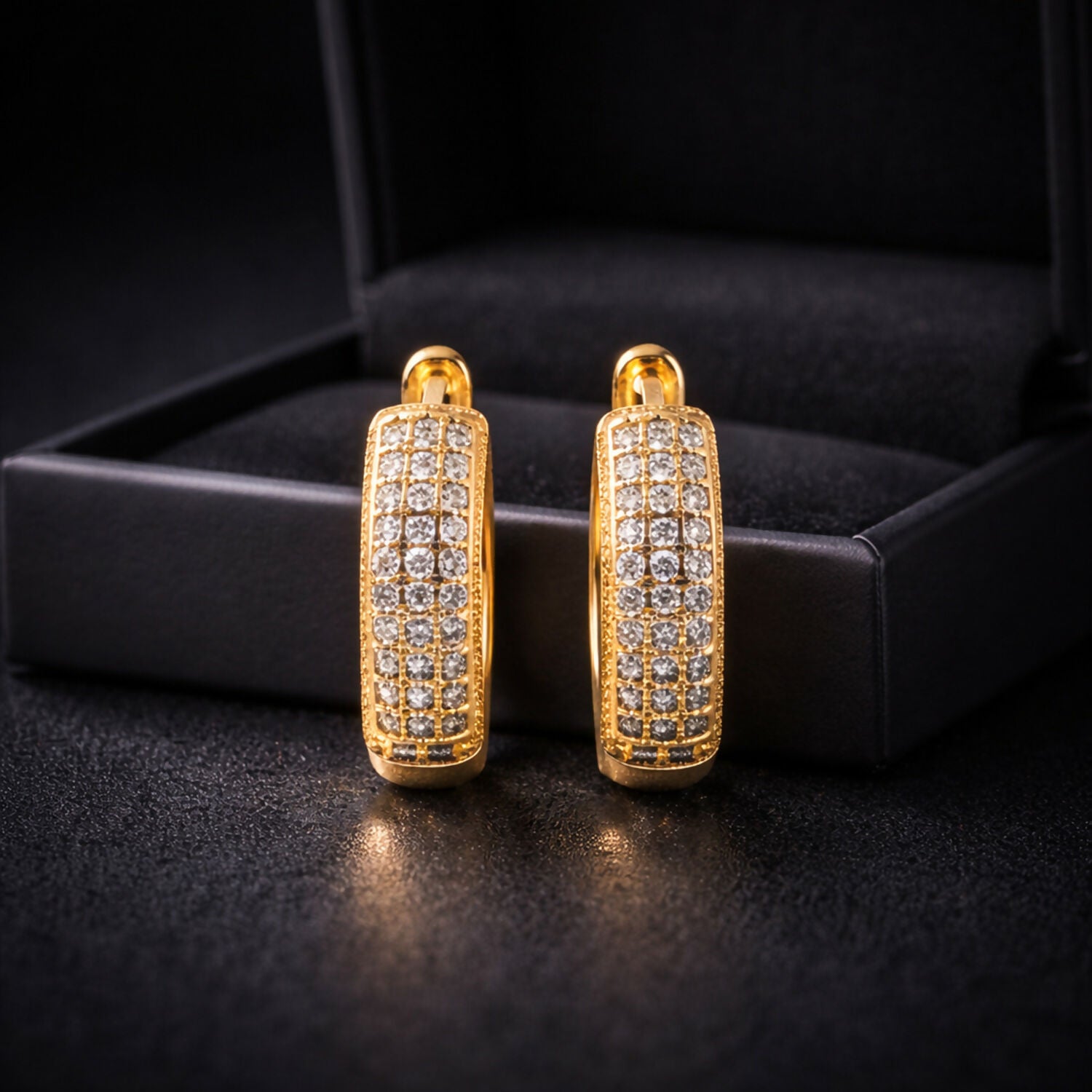 Gold-Tone Hoop Earrings with Crystal Detailing – Elegant... - Image 2