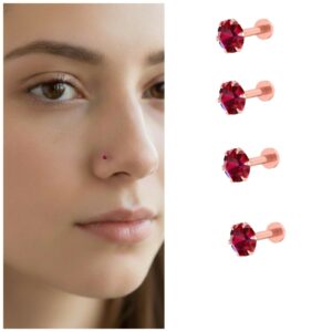 Rose Gold Plated Red Ruby Nosepin Studs –…