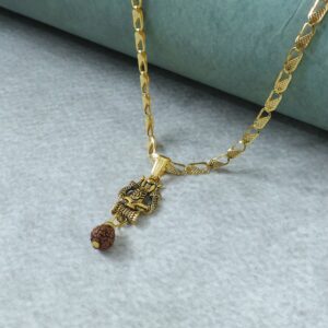 Trishul Shivling Pendant Necklace – Gold Plated with Rudraksha Drop