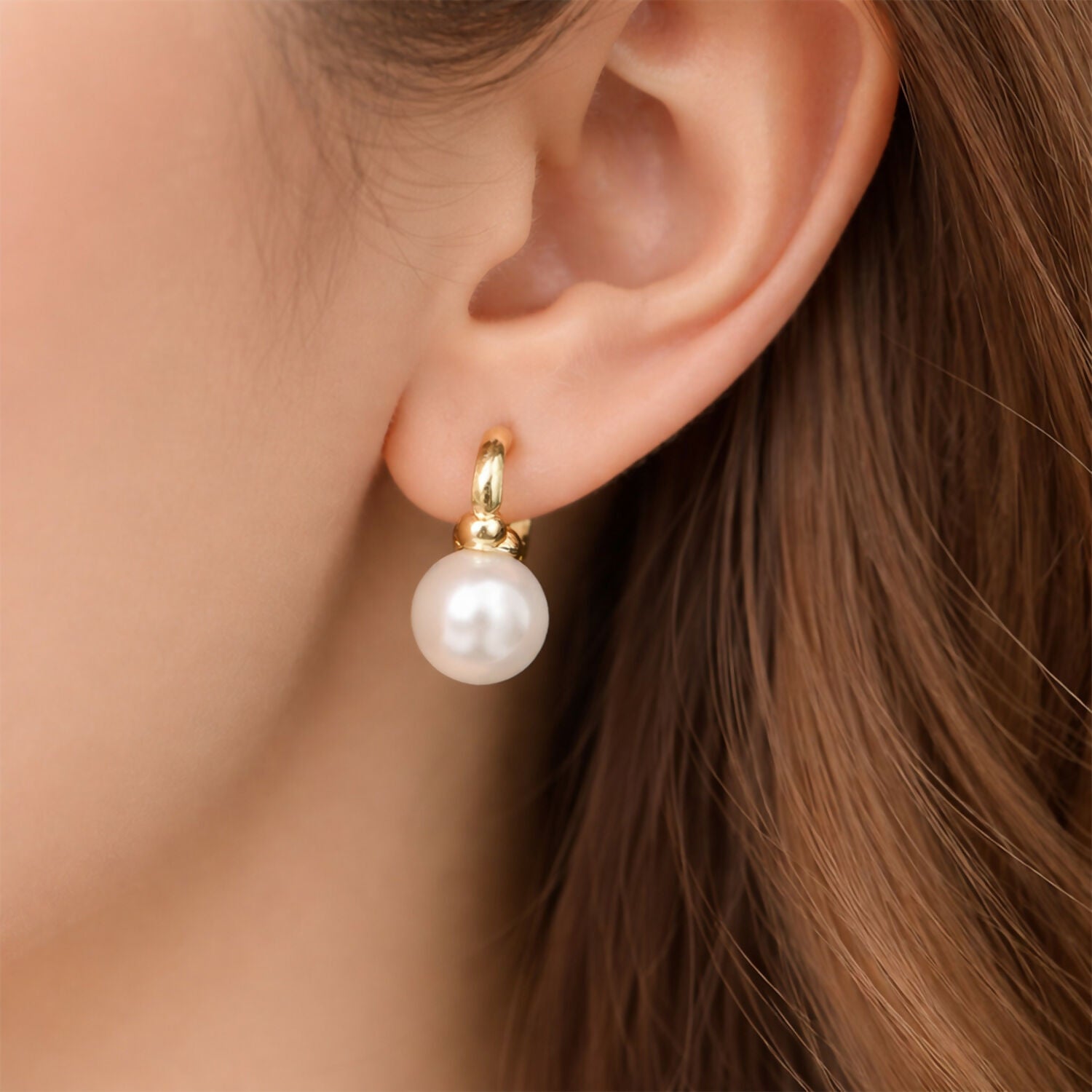 Pearl Huggie Hoop Earrings – Rose-Tinted Gold Plated... - Image 2