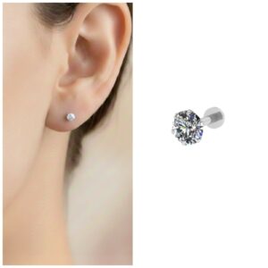 Silver Plated Flat Back Labret Stud Earring –…