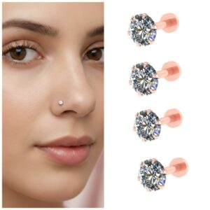 Rose Gold Labret Nosepin Studs – Combo Set…
