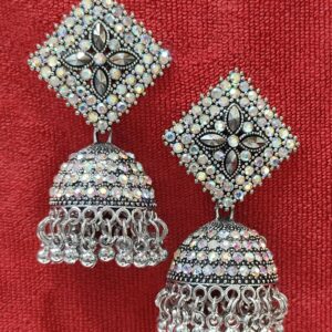 Silver Jhumka – Sparkling Diamond-Stone Encrusted Earrings