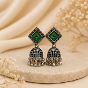 Oxidised Peacock Jhumka Earrings – Traditional Indian Jew...