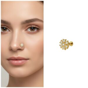 Gold Plated Floral Nose Pin – Elegant Seven-Stone…