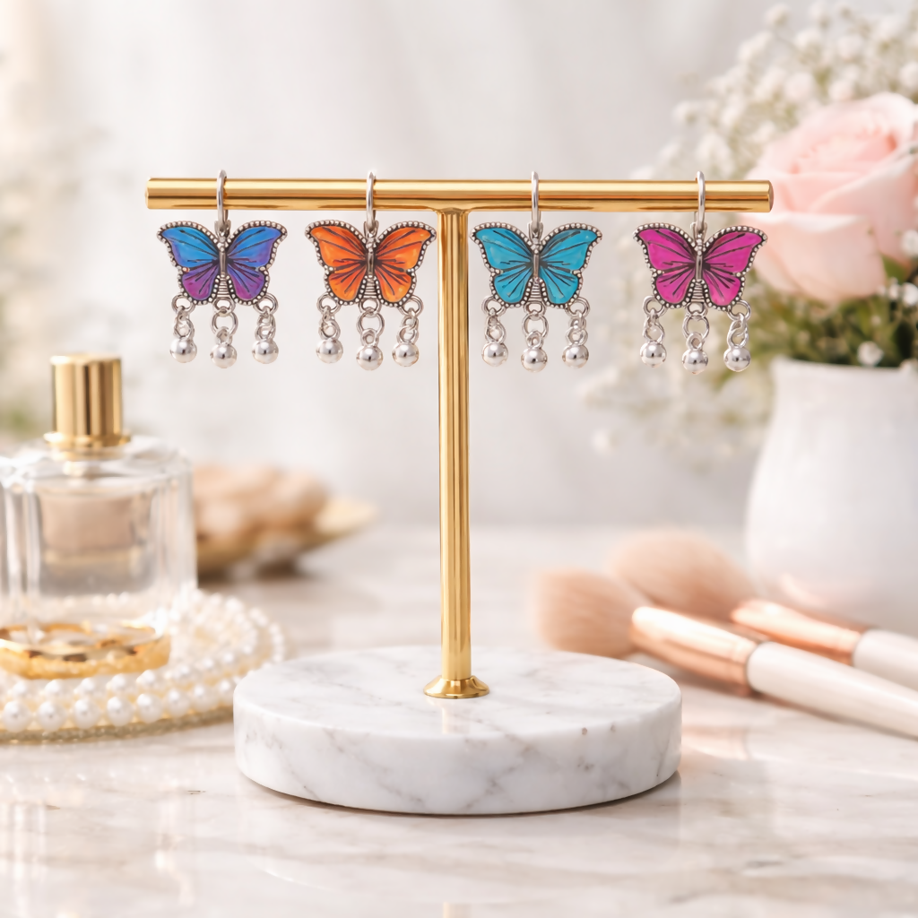 Butterfly Earrings – Colourful Enamel Dangles for Women - Image 2