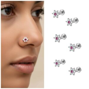 Silver Plated Pink Floral Nosepin Stud – Combo…