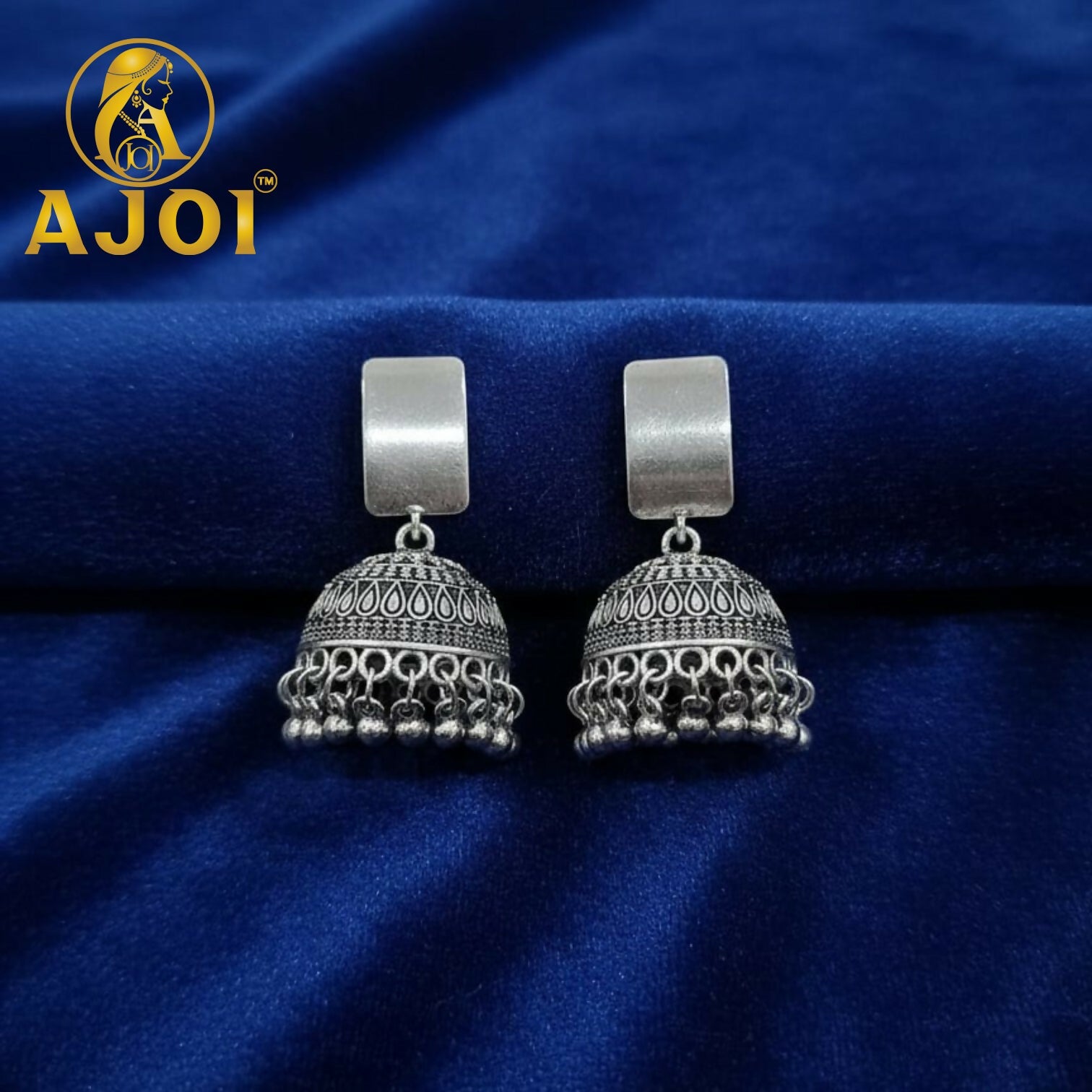 Oxidised Silver Dome Jhumka Earrings – Traditional Ghungr...