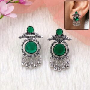 German Silver Green Stone Earrings – Festive &...