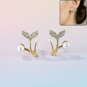 Mermaid Tail Pearl Stud Earrings – Elegant Korean...