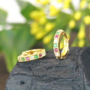 Gold Plated Bezel Huggie Hoop Earrings – Elegant...