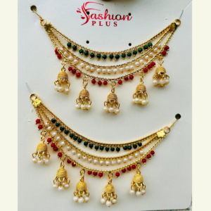 Gold Finish Tricolor Pearl Jhumki Kanchain – Elegant...