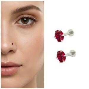 Ruby Red Crystal Labret Stud – Silver Plated…
