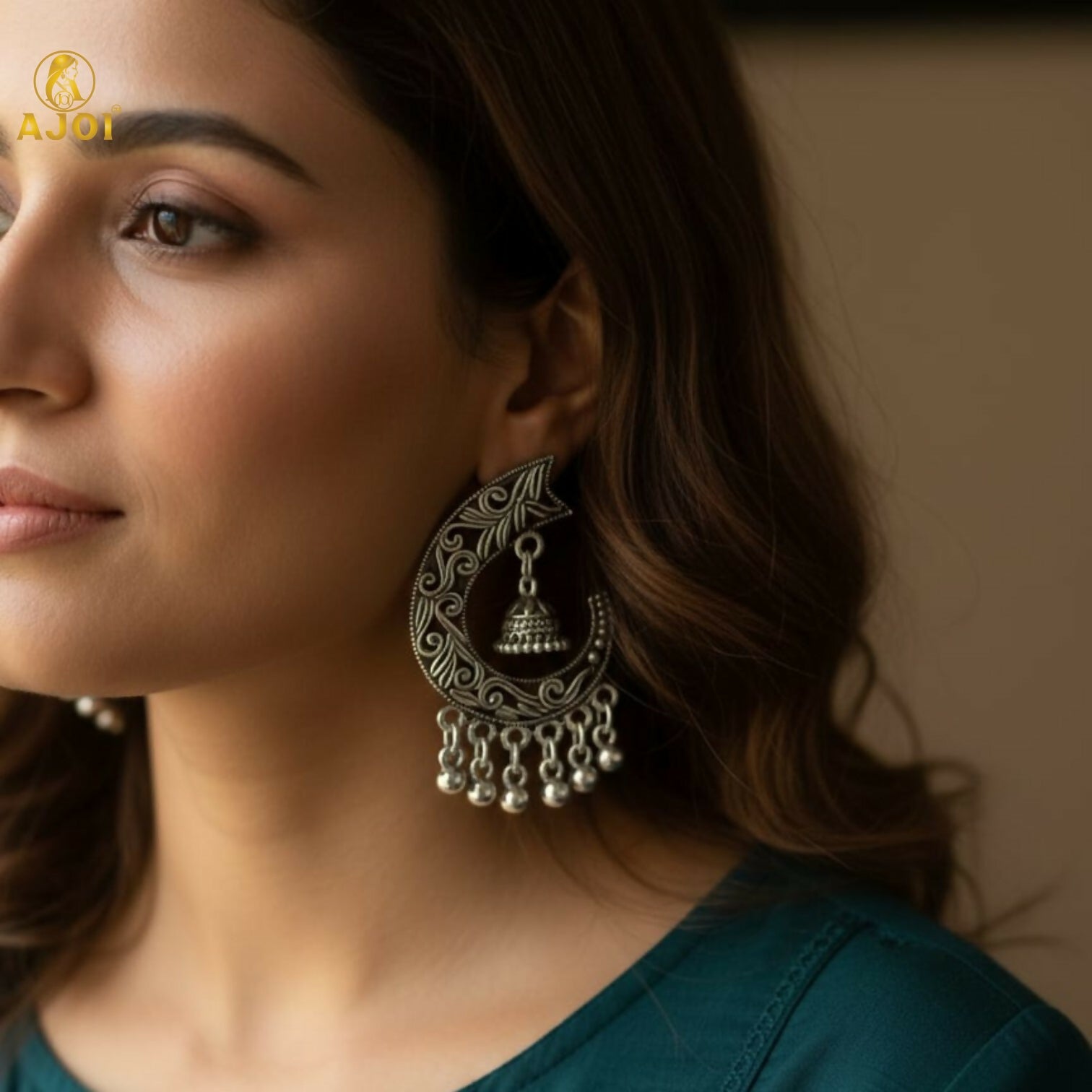Oxidized Silver Jhumka Earrings – Elegant Ghungroo Danglers - Image 2