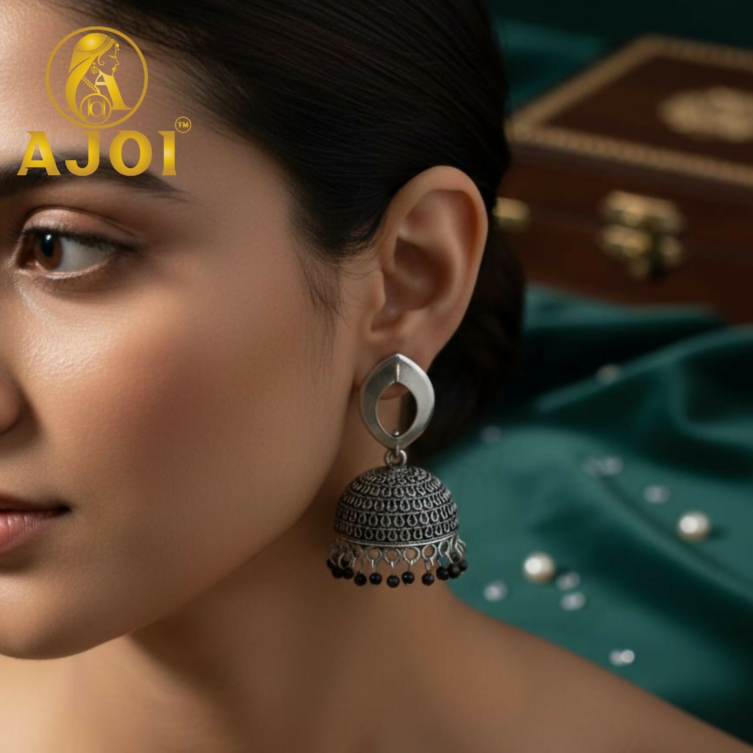 Silver Teardrop Jhumka Earrings – Elegant Traditional Design - Image 2