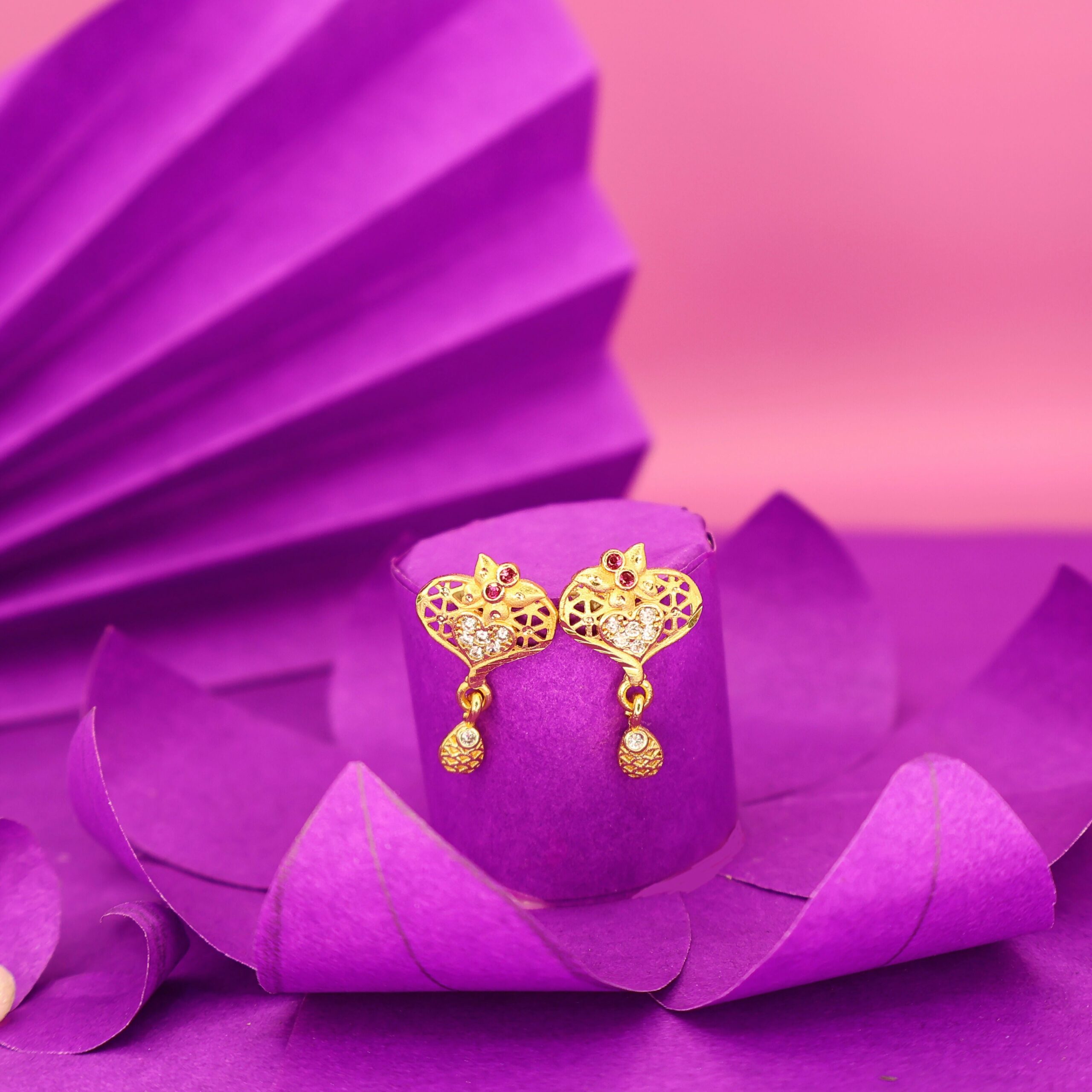 Gold-Plated Filigree Heart Stud Earrings – Elegant Lightw... - Image 2