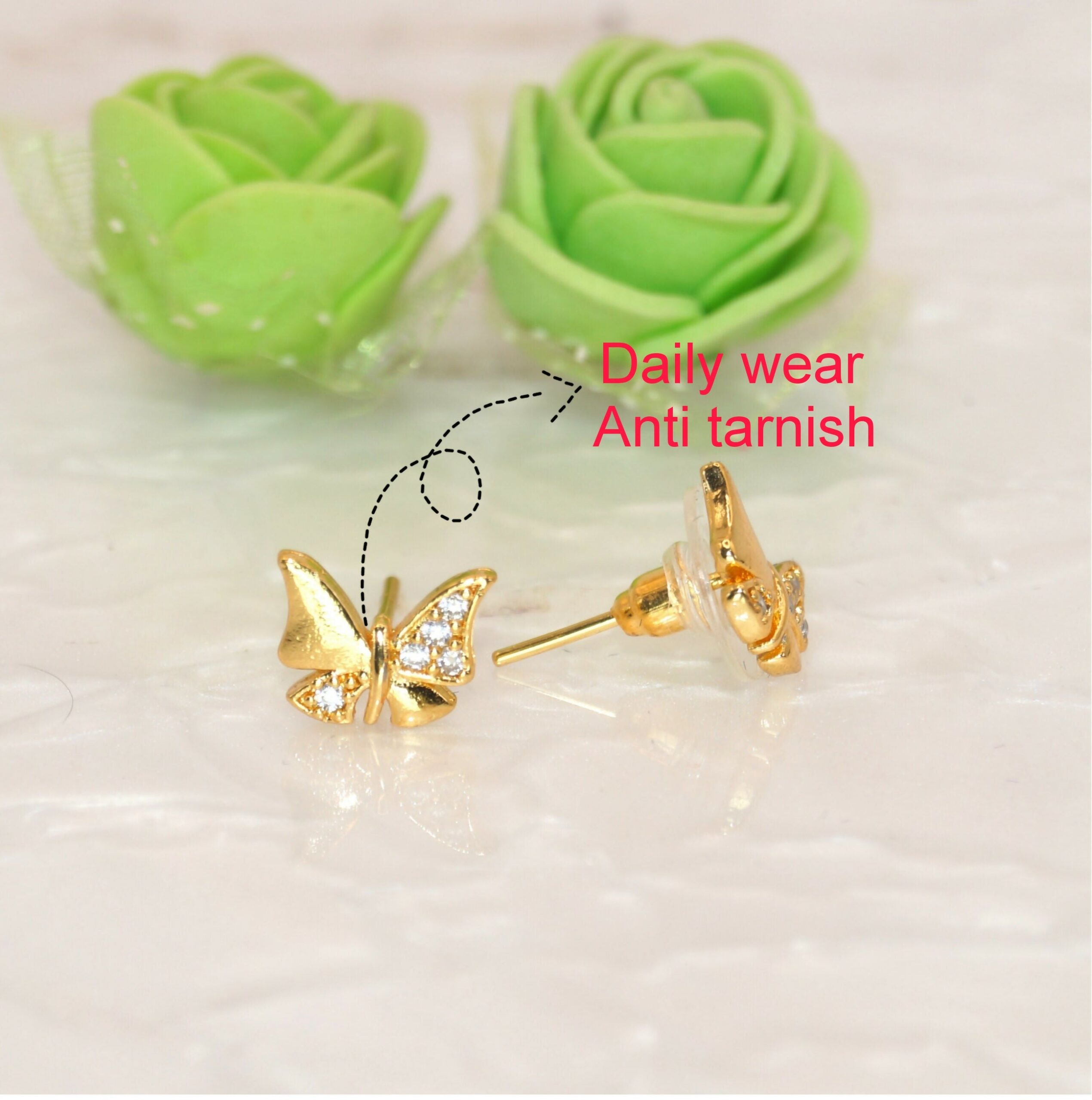 Gold Butterfly Stud Earrings – Dainty Elegant Lightweight... - Image 2