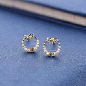 Bow Pearl Hoop Earrings – Gold Plated Korean...