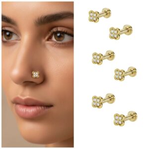 Gold Plated Flower Flat Back Nose Stud –…