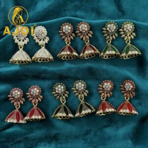 Stone & Enamel Earrings Set – Elegant Floral...