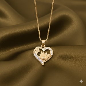 Butterfly Lotus Heart Pendant Necklace – Elegant Gold Plated Jewelry