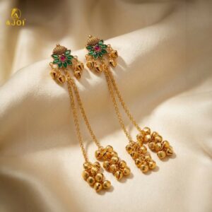 Floral Stud Ghungroo Jhumki Earrings – Long Drop...
