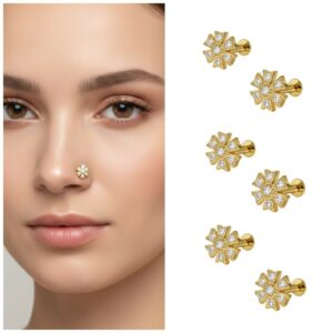 Floral Crystal Nosepin Studs – Gold Plated Flat…