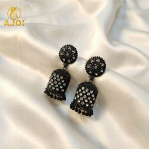 Black Crystal Studded Jhumka Earrings – Elegant Lightweig...