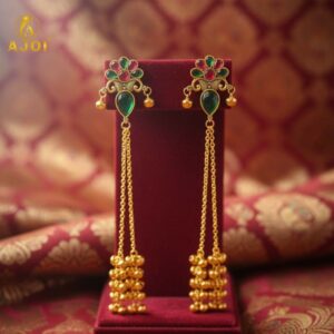 Kashmiri Gold Plated Floral Long Latkan Earrings –...
