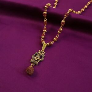 Gold Pendant Rudraksha Mala – Spiritual Trishul Shivling Necklace